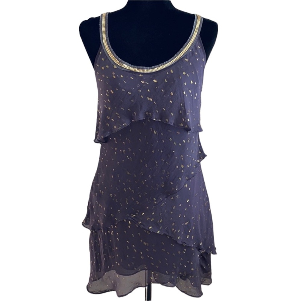 Free People purple ruffle dress with gold sparkles